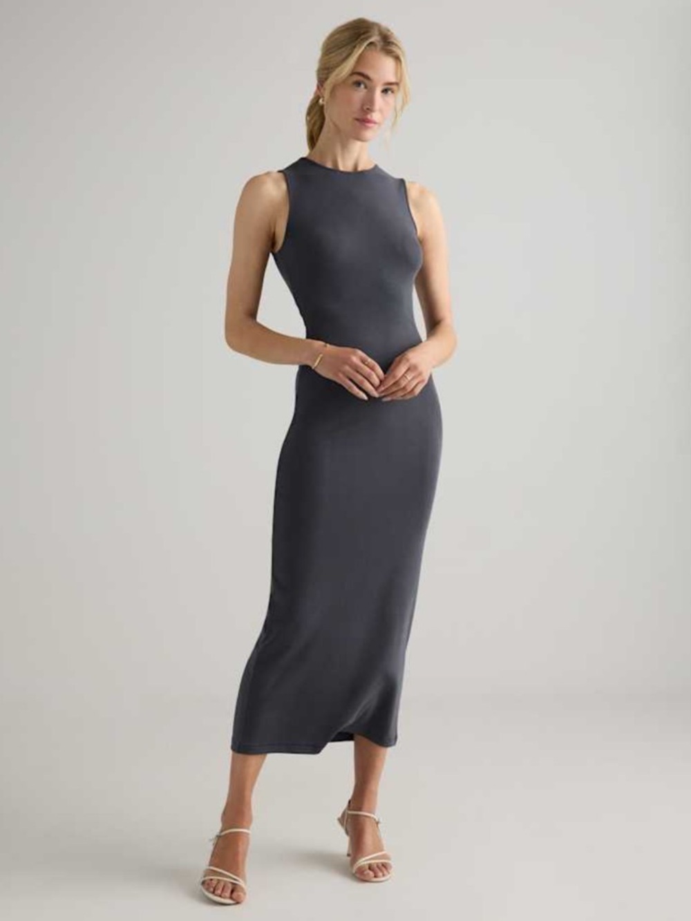 Quince Tencel Rib Knit Tank Midi Dress Size Large Carbon Grey